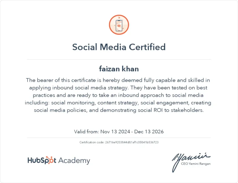 Faizan khan Social Media Certification.
