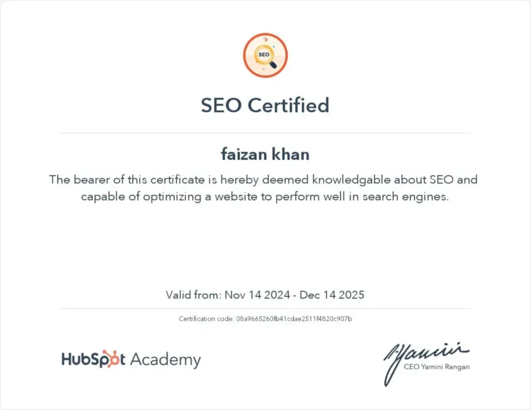 Seo certification of Faizan khan