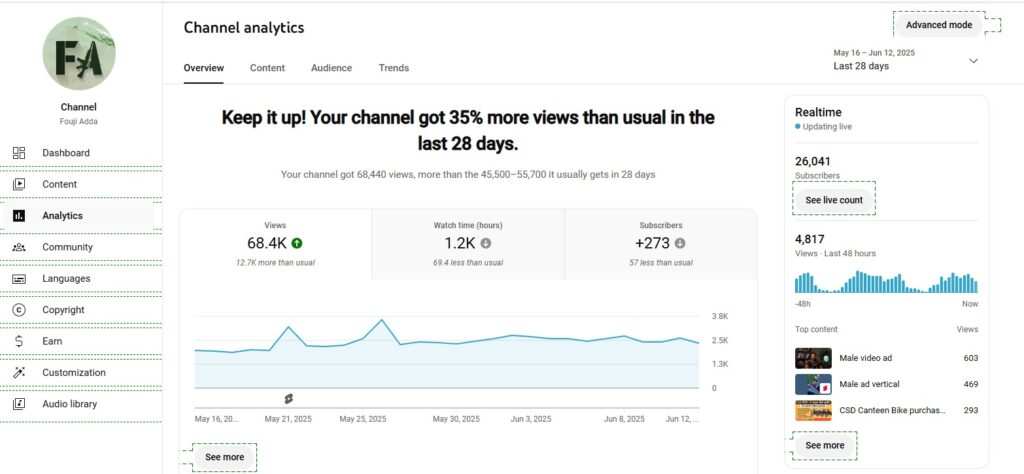 foujiadda youtube chennel growth